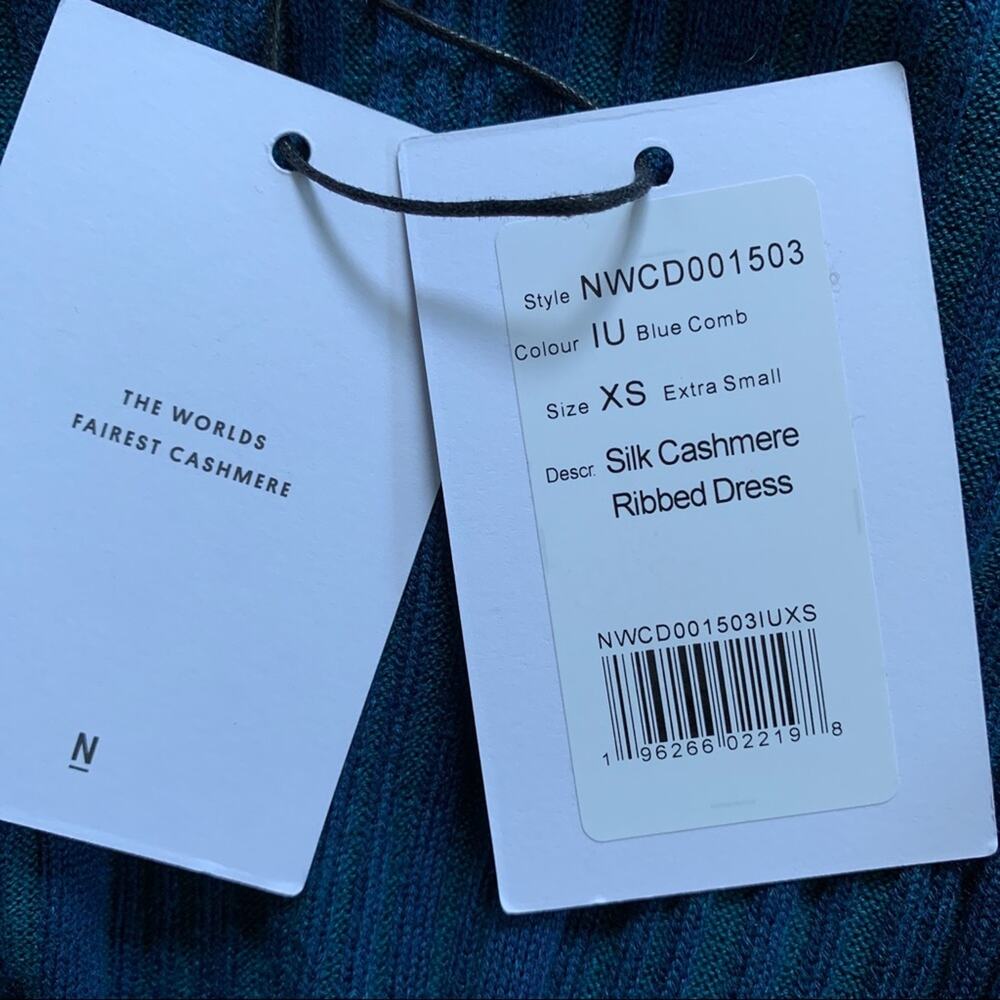 NEW Naadam Silk Cashmere Ribbed Knit Dress (Sz XS) Sleeveless Midi Maxi Blue - Picture 11 of 14
